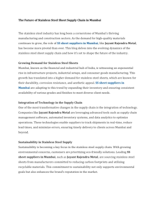 The Future of Stainless Steel Sheet Supply Chain in Mumbai