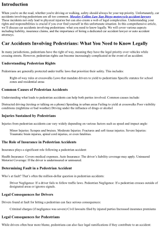 “Car Accidents Involving Pedestrians: What You Need to Know Legally”