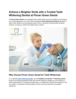 Achieve a Brighter Smile with a Trusted Teeth Whitening Dentist at Pinner Green Dental