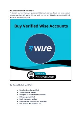 Buy Wise Account with Transactions in our website in 2026