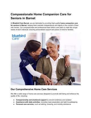 Compassionate Home Companion Care for Seniors in Barnet