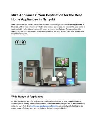 Mika Appliances_ Your Destination for the Best Home Appliances in Nanyuki