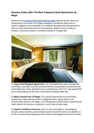 Seasons Suites Offer The Best 4 Seasons Hotel Apartments Jp Nagar