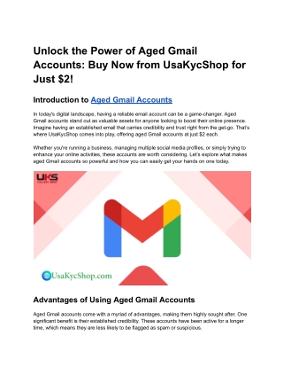 Unlock the Power of Aged Gmail Accounts_ Buy Now from UsaKycShop for Just $2