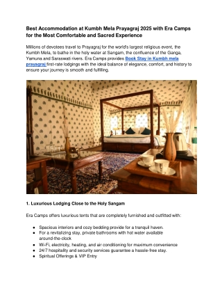 Best Accommodation at Kumbh Mela Prayagraj 2025 with Era Camps for the Most Comfortable and Sacred Experience