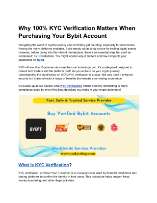 Why 100% KYC Verification Matters When Purchasing Your Bybit Account
