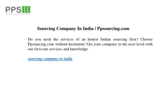 Sourcing Companies In India | Ppsourcing.com