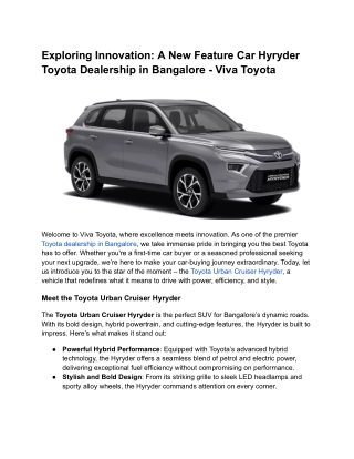 Exploring Innovation_ A New Features Car  Hyryder Toyota Dealerships in Bangalore - Viva Toyota