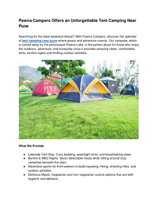 Pawna Campers Offers an Unforgettable Tent Camping Near Pune