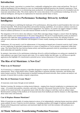 “Innovations in Live Performance Technology Driven by Artificial Intelligence”