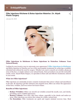 Filler Injections Kitchener & Botox Injection Waterloo  Dr. Atiyah Plastic Surgery