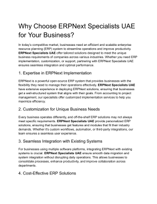Why Choose ERPNext Specialists UAE for Your Business