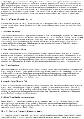 Ideas for a Virtual Memorial Service, Storing or Scattering Cremation Ashes, and