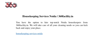 Housekeeping Services Noida | 360facility.in