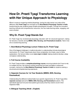 Best medical physiology teacher in india