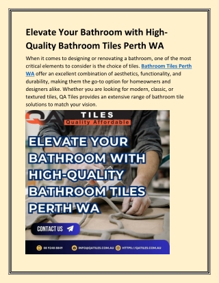 Elevate Your Bathroom with High-Quality Bathroom Tiles Perth WA