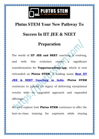 Best IIT JEE & NEET Coaching in India | Plutus STEM – Achieve Your Dreams!