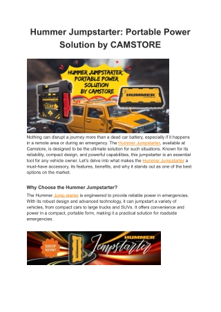 Hummer Jumpstarter: Portable Power Solution by CAMSTORE