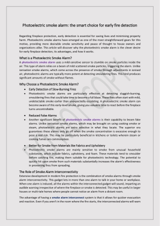 Photoelectric smoke alarm the smart choice for early fire detection