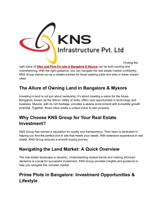 Sites and Plots for sale in Bangalore & Mysore