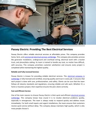 Passey Electric Providing The Best Electrical Services