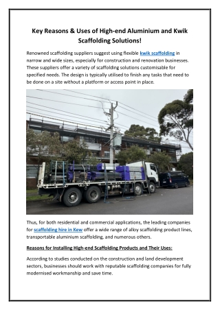 Key Reasons & Uses of High-end Aluminium and Kwik Scaffolding Solutions