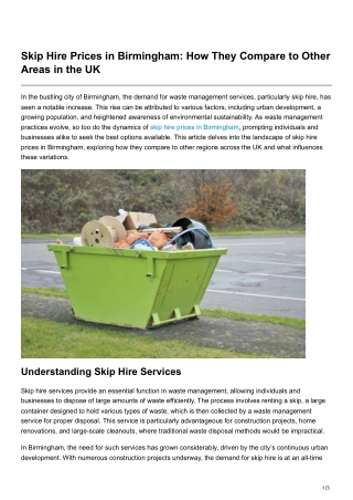 Skip Hire Prices in Birmingham How They Compare to Other Areas in the UK