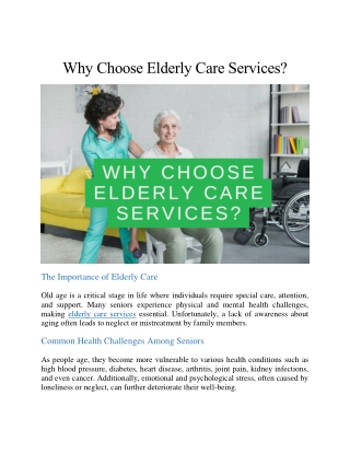 Why Choose Elderly Care Services?