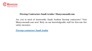 Firestop Contractors Saudi Arabia | Manyconsaudi.com