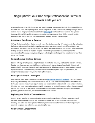 Negi Opticals Your One-Stop Destination for Premium Eyewear and Eye Care