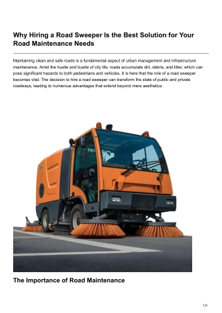 Why Hiring a Road Sweeper Is the Best Solution for Your Road Maintenance Needs