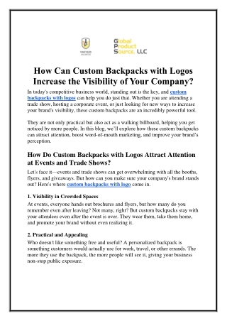 How Can Custom Backpacks with Logos Increase the Visibility of Your Company