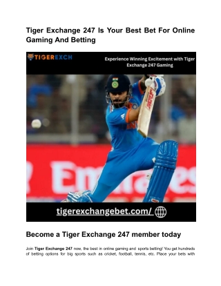 Tiger Exchange 247 Is Your Best Bet For Online Gaming And Betting
