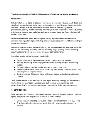 The Ultimate Guide to Website Maintenance Services for Digital Marketing