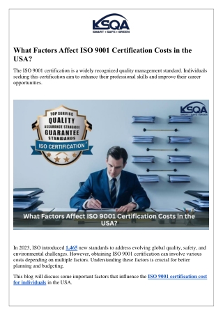 What Factors Affect ISO 9001 Certification Costs in the USA?