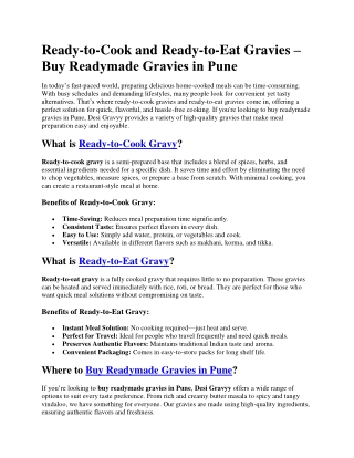 Buy Readymade Gravies in Pune - Desi Gravyy