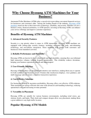 Why Choose Hyosung ATM Machines for Your Business?