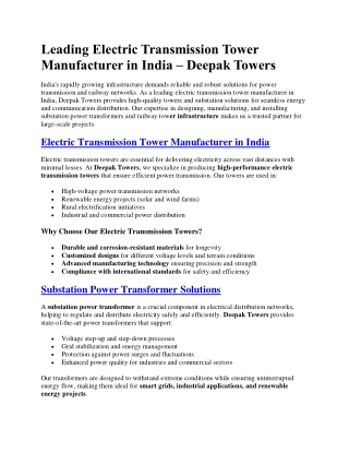 Leading Electric Transmission Tower Manufacturer in India