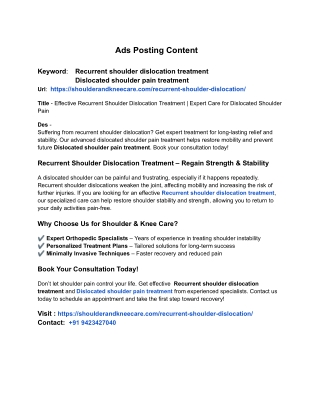 Effective Recurrent Shoulder Dislocation Treatment _ Expert Care for Dislocated Shoulder Pain