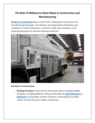 The Role of Melbourne Sheet Metal in Construction and Manufacturing