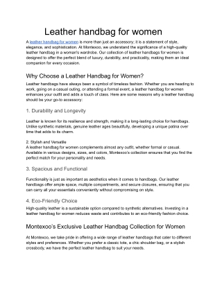 Leather handbag for women