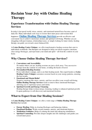 Reclaim Your Joy with Online Healing Therapy