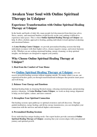 Awaken Your Soul with Online Spiritual Therapy in Udaipur
