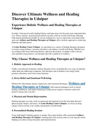 Discover Ultimate Wellness and Healing Therapies in Udaipur