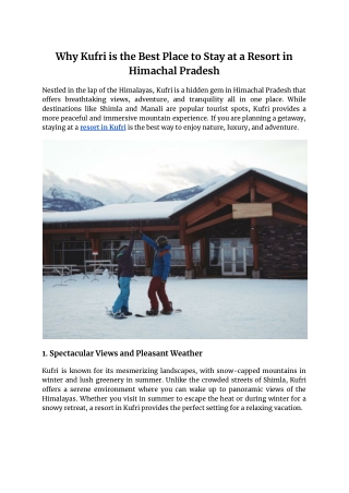 Why Kufri is the Best Place to Stay at a Resort in Himachal Pradesh