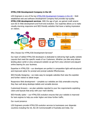 HTML CSS Development Company in the US