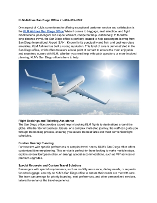 KLM Airlines San Diego Office  1–888–839–0502