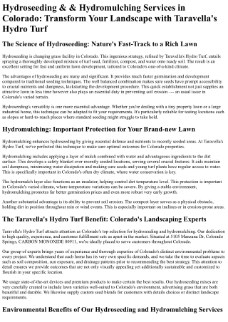 Taravellas Hydro Turf