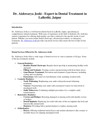 Dr. Aishwarya Joshi - Expert in Dental Treatment in Lalkothi, Jaipur