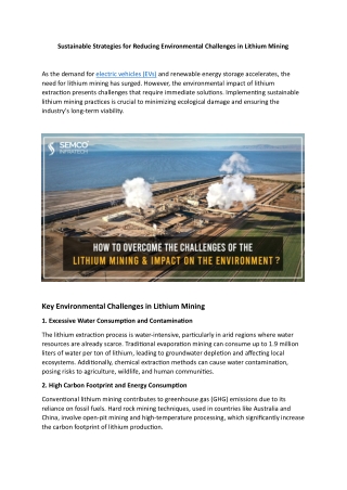 Sustainable Strategies for Reducing Environmental Challenges in Lithium Mining